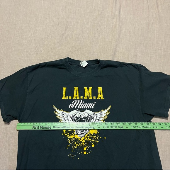 Vintage Motorcycle L.A.M.A Miami Black and Yellow Graphic Tee Size XL Biker - Picture 5 of 6
